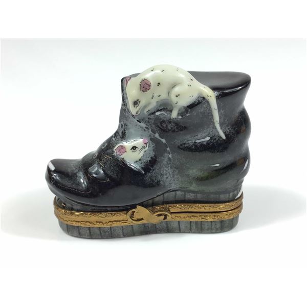 Limoges France Mice in Shoe Porcelain Trinket Box