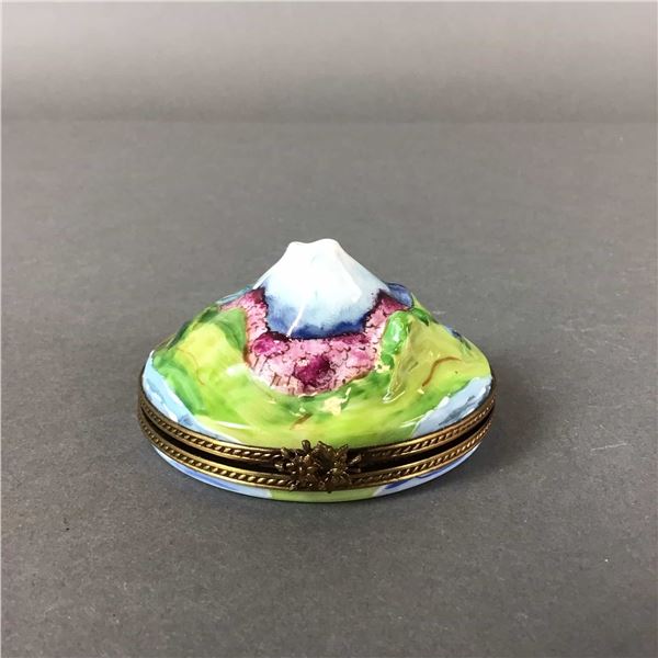 Limoges France Mt. Fugi and Cherry Blossoms Hand-Painted Porcelain Trinket Box