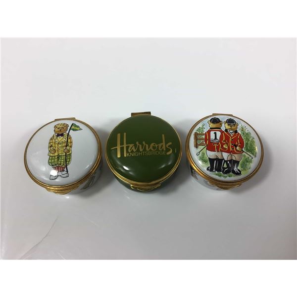 3pc Harrods Knightsbridge and Crummles & Co. Enamel Boxes