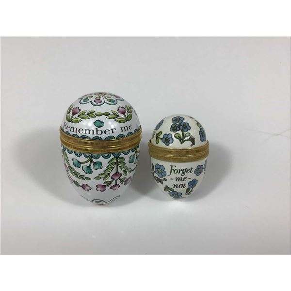 2pc Halcyon Days Floral Motif Egg Shaped Enamel Boxes