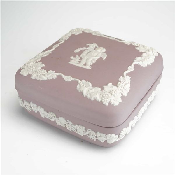Wedgwood Lilac Jasperware Square Cherub Trinket Box