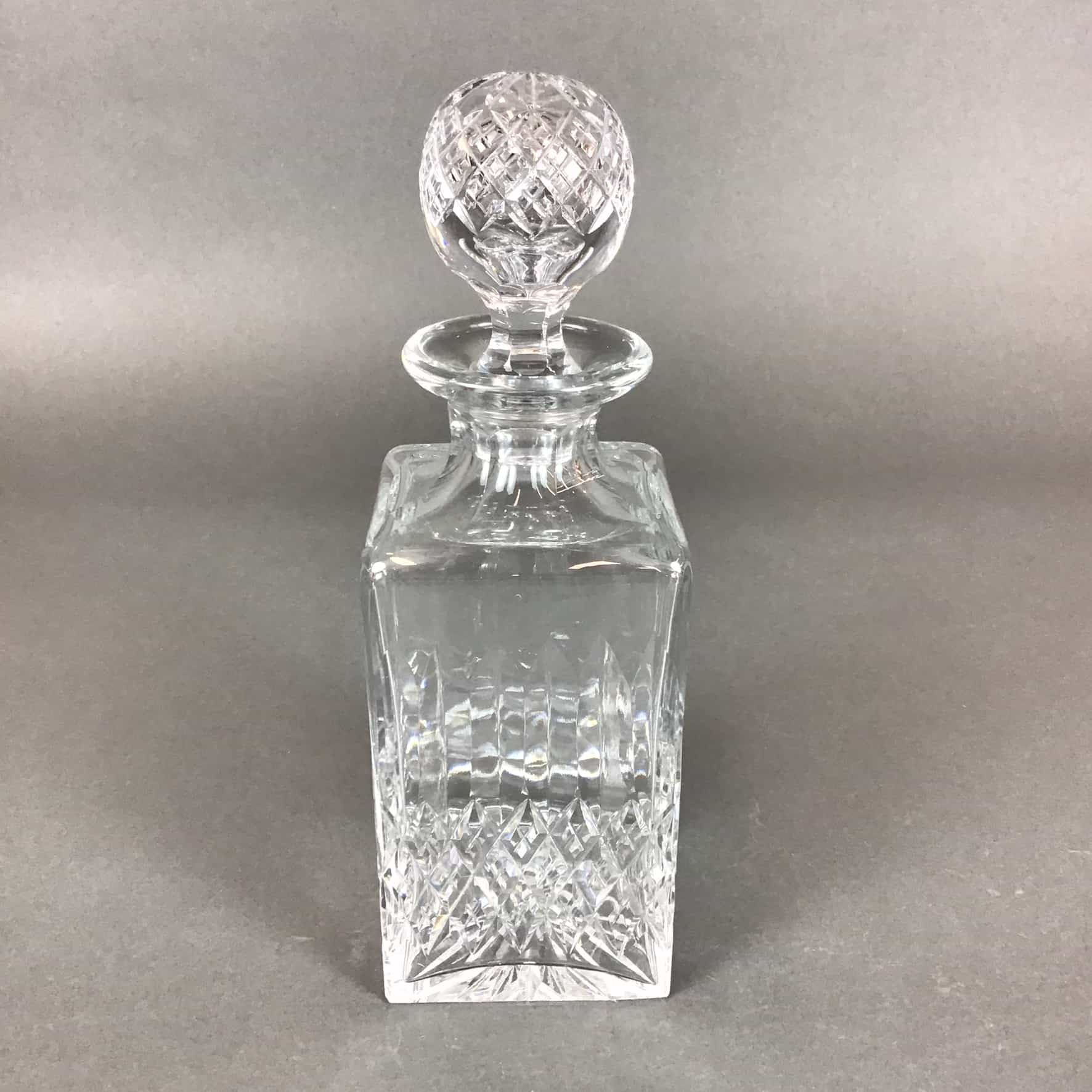 Large Square Cut Crystal Spirit Decanter with Round Topper