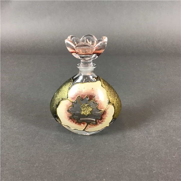 Hand-Painted Decorative Art Glass Perfume Bottle with Floral Design