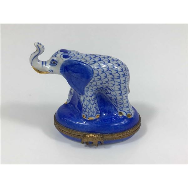 Limoges France Herend-Style Blue Elephant Trinket Box