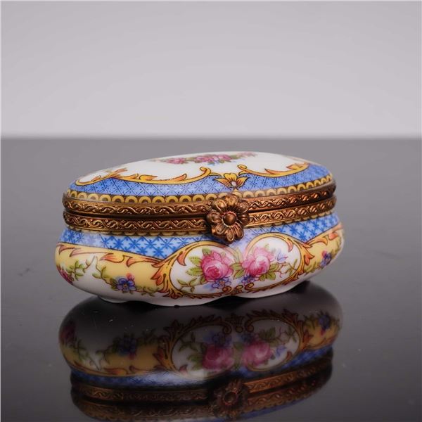 Limoges France Miniature Porcelain Floral Enamel Box