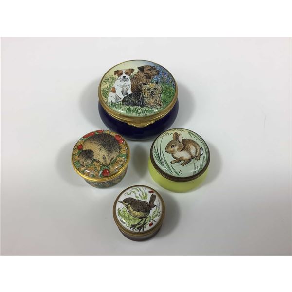 4pc Staffordshire Enamels and Crummles Animal Motif Enamel Boxes