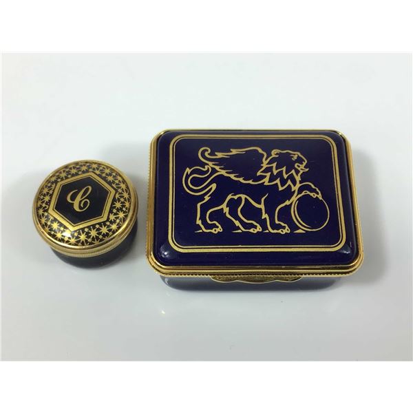2pc Halcyon Days Blue and Gold Enamel Boxes