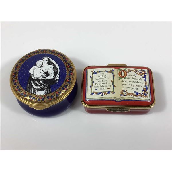 2pc Spode and Halcyon Days Religious Motif Enamel Boxes