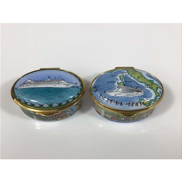 2pc Staffordshire Enamels Cruise Motif Enamel Boxes