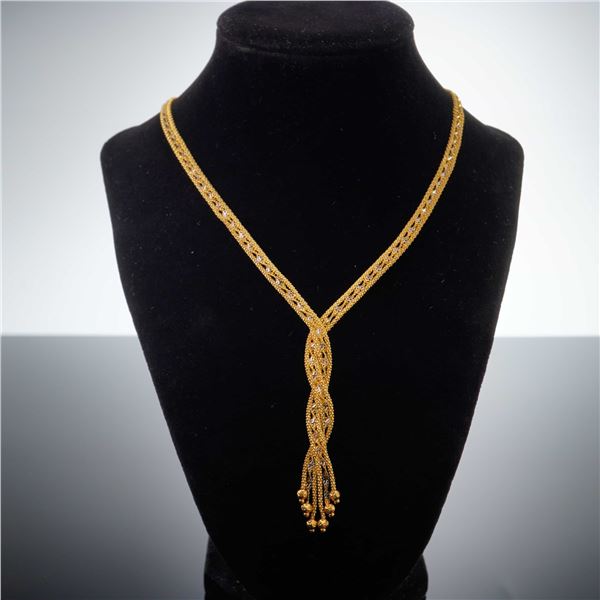 14K Yellow Gold Turkish Braided Tassel Necklace