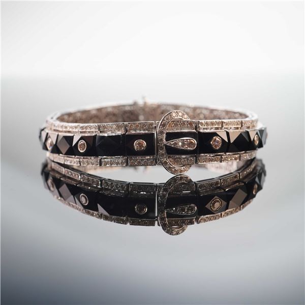 16K White Gold, Diamond & Onyx Art Deco Buckle Style Bracelet
