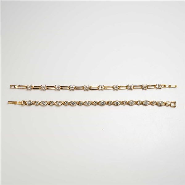 Two Yellow Gold-Toned Costume Link Bracelets Including Sterling Silver