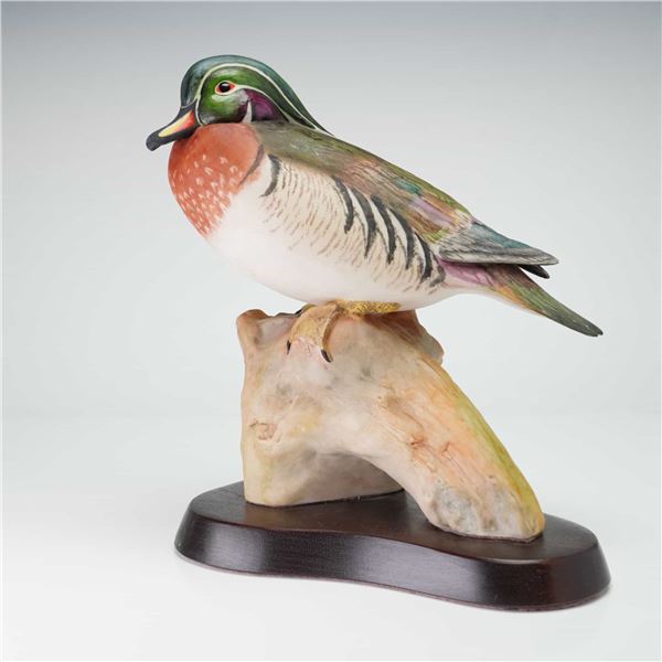 Cybis Porcelain Figurine on Wooden Base, Wood Duck 456