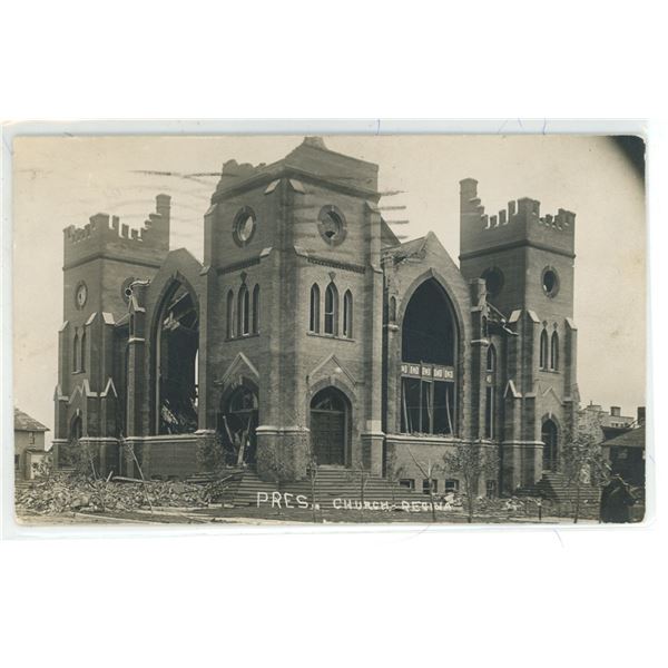 RPPC – Aftermath of the 1912 Regina, SK Cyclone.  “PRES. Church, Regina”.