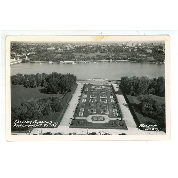 Early 1900’s RPPC – “Flower Gardens at Parliament Bldgs.  Regina, Sask[x=