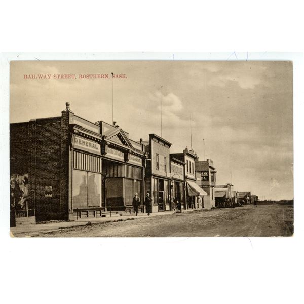 1918 RPPC – “Railway Street, Rosthern, Sask”.  Posted