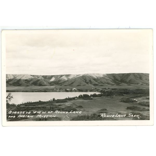 1948 RPPC – “Birdseye View of Round Lake and Indian Mission” Sask.