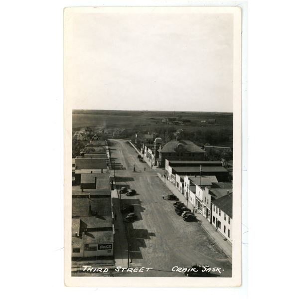 Vintage RPPC – “Third Street.  Craik, Sask.”  Coca-Cola Sign in Foregroun