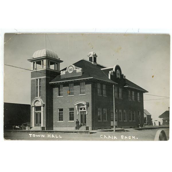 Early 1900’s RPPC – “Town Hall.  Craik Sask.”
