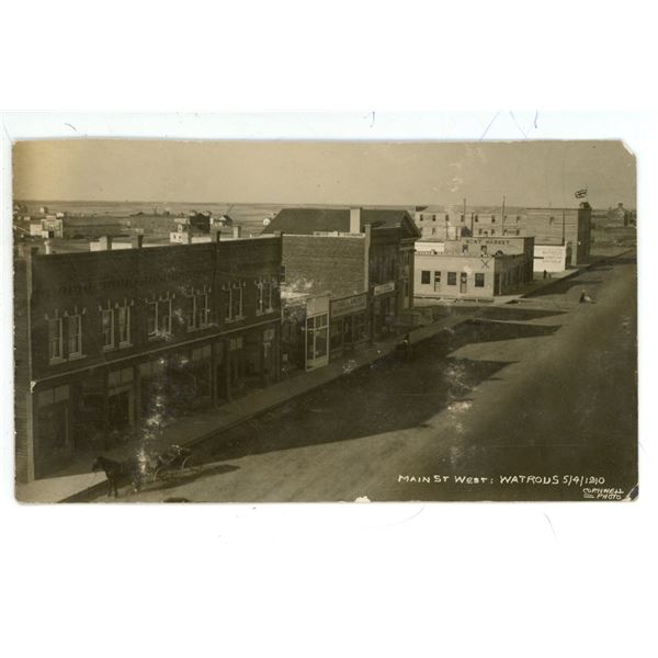 1910 RPPC – “Main St. West: Watrous 5/4/1910.  Cornwell Photo”.  Watrous,