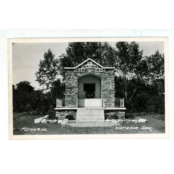 Vintage RPPC – “Memorial.  Watrous, Sask.”