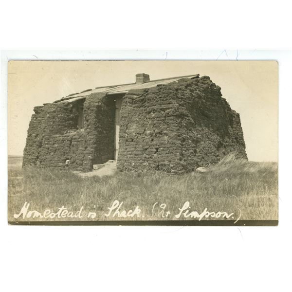 Early 1900’s RPPC – “Homestead is Shack. (In Simpson.)”  Simpson