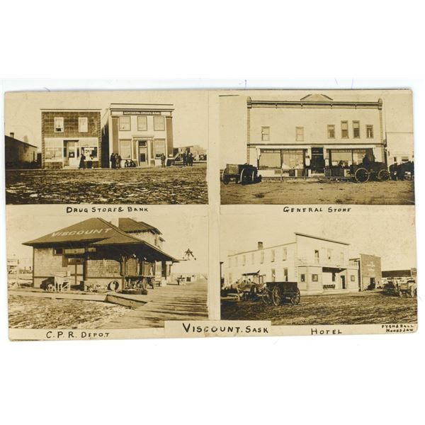 1914 RPPC – Photo Collage.  Viscount, Sask.  Posted.
