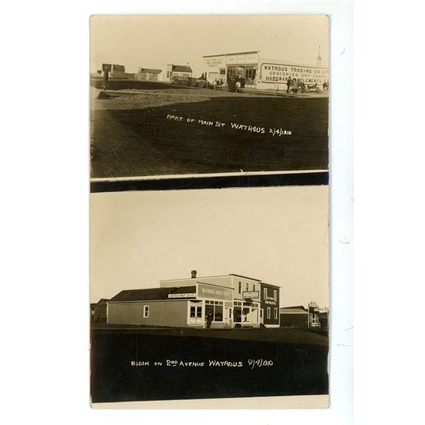 1910 RPPC – Main St. and 2nd Ave.  Watrous, Sask.