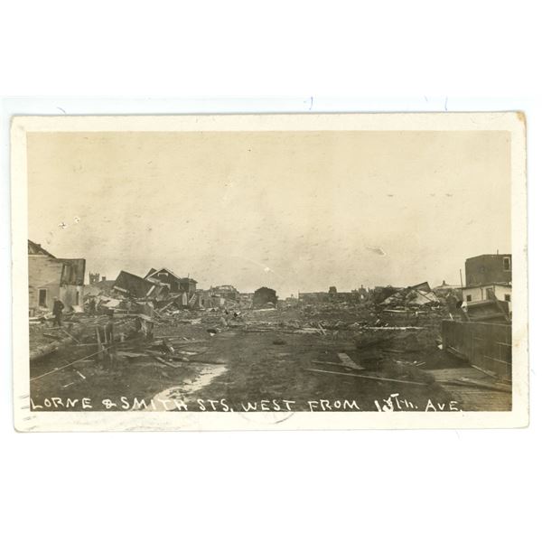 RPPC – Aftermath of the 1912 Regina, SK Cyclone.  “Lorne & Smith Sts. West from 13