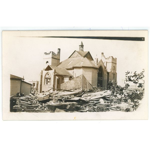 RPPC - Aftermath of the 1912 Regina, SK Cyclone.  Knox Presbyterian Church.
