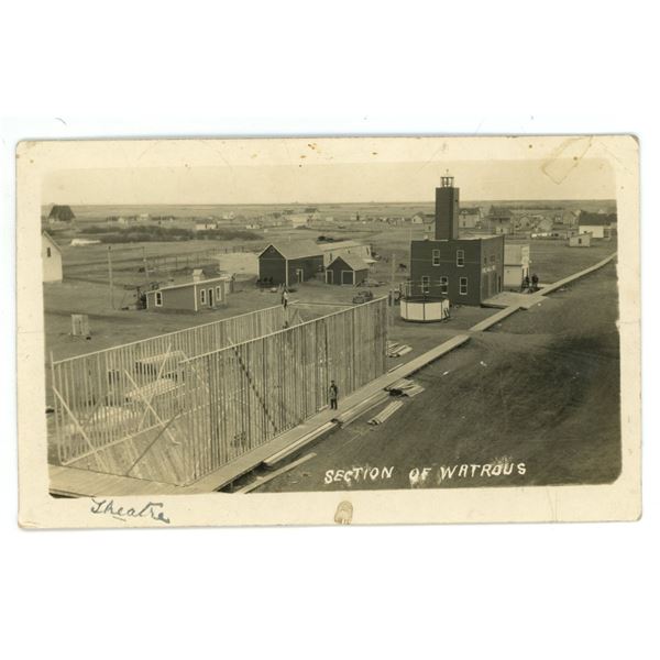 Early 1900’s RPPC – “Section of Watrous”.  Depicts the building 