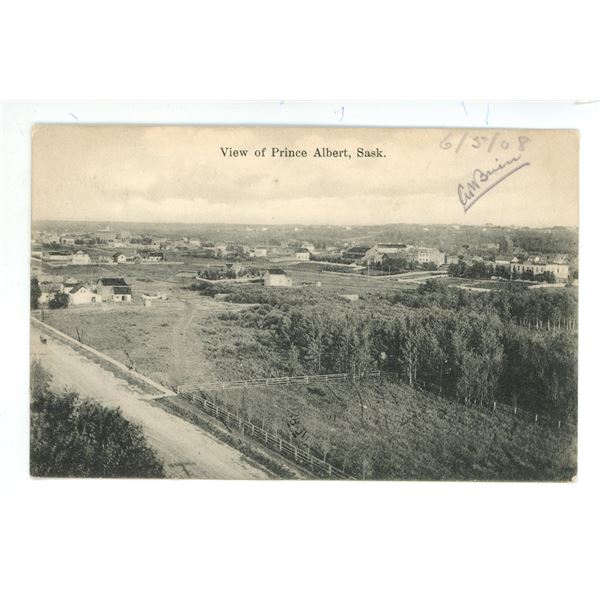 1908 Post Card – “View of Prince Albert, Sask.”  Posted.