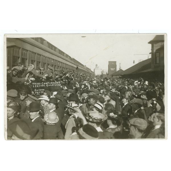 1915 WWI RPPC – “Third Contingent Leaving Moose Jaw” Sask.