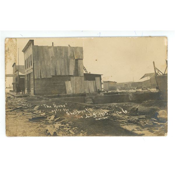 RPPC – “‘The Ruins’ After the Shellbrook Fire Jan 3rd, 1915.  No