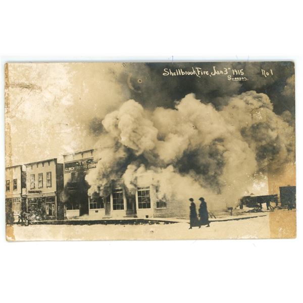 RPPC – “Shellbrook Fire Jan 3rd, 1915.  No. 1”.  Shellbrook, Sask.