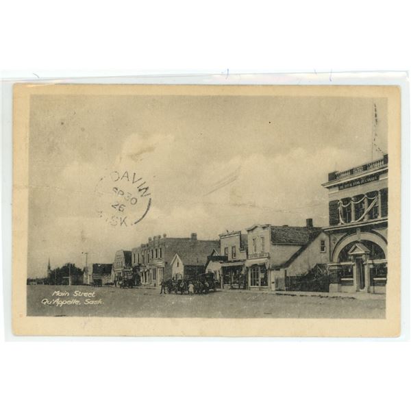 1926 Post Card – “Main Street.  Qu’Appelle, Sask.”  Posted.