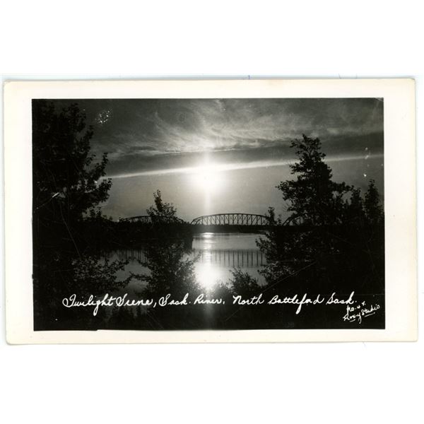 Vintage RPPC – “Twilight Scene, Sask. River.  North Battleford, Sask.”