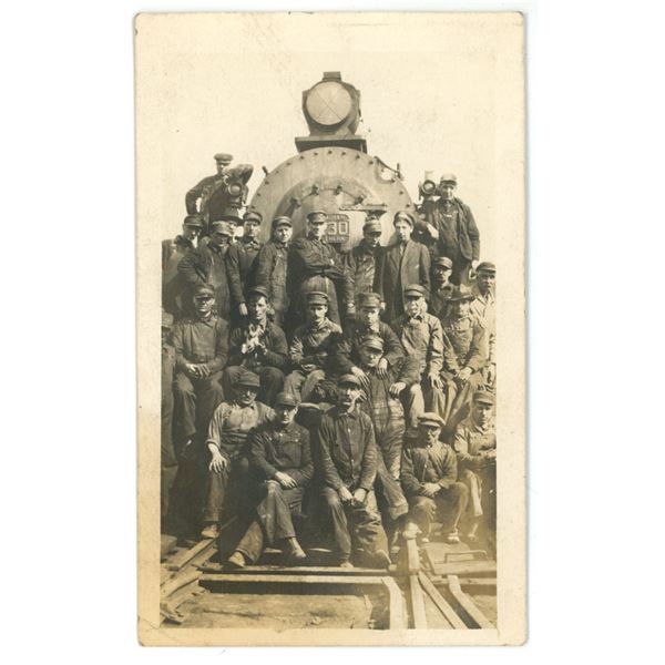 Early 1900’s RPPC – Canadian Northern Railway Workers next to Locomotive CNR 2130.