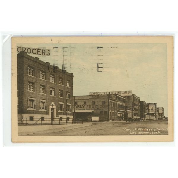 1944 Post Card – “Part of Wholesale District.  Saskatoon, Sask.”  Posted.