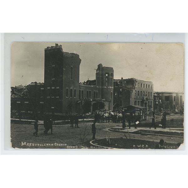 RPPC - Aftermath of the 1912 Regina, SK Cyclone.  “Metropolitan Church.  Y.W.C.A.  Public L