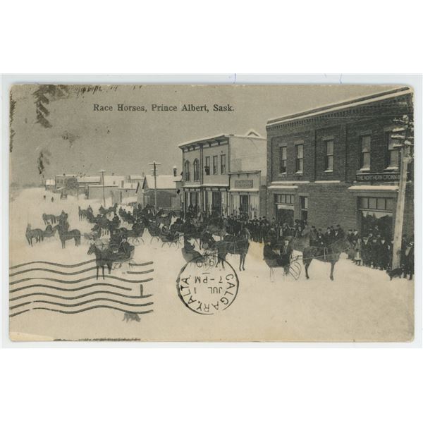 1910 Post Card – “Race Horses, Prince Albert, Sask.”  Posted.