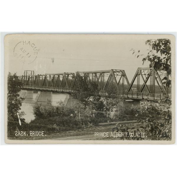 1911 RPPC – “Sask. Bridge.  Prince Albert” Sask.  Posted