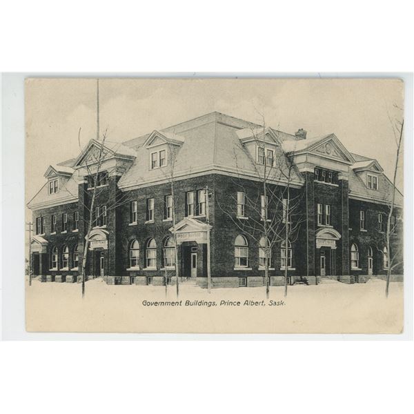 1906 Post Card – “Government Buildings, Prince Albert, Sask.”  Posted.