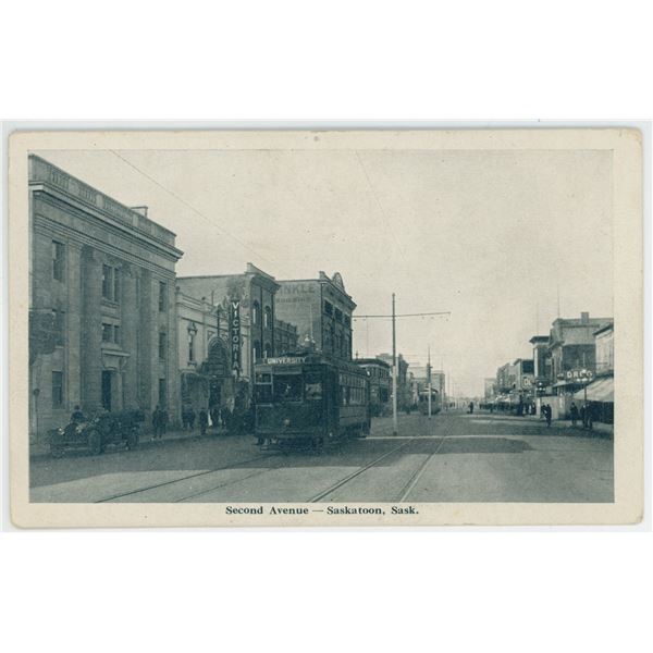 1918 Post Card – “Second Avenue – Saskatoon, Sask.”  Marked w/ P