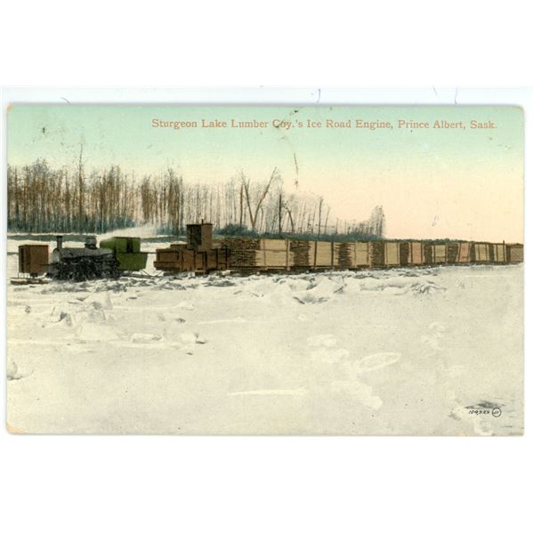 1914 Post Card – “Sturgeon Lake Lumber Coy.’s Ice Road Engine, Prince Alb
