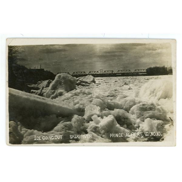1911 RPPC – “Ice Going Out.  Sask River.  Prince Albert.” Sask.  Posted.