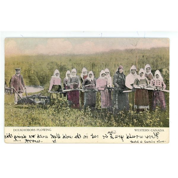 1907 Post Card – “Doukhobors Plowing.  Western Canada” Sask.  Posted.
