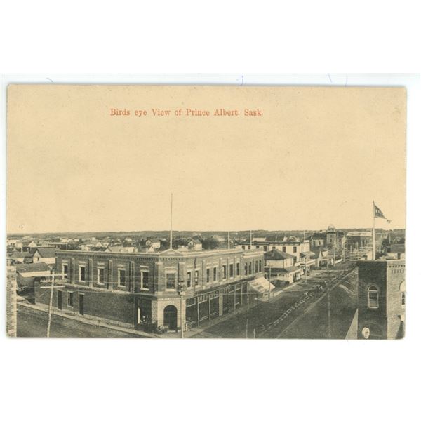 1907 Post Card – “Birds Eye View of Prince Albert, Sask.”  Posted.