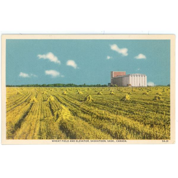 Vintage Post Card – “Wheat Field and Elevator, Saskatoon, Sask., Canada”