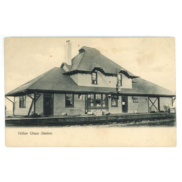 Vintage Post Card – “Yellow Grass Station”, Sask